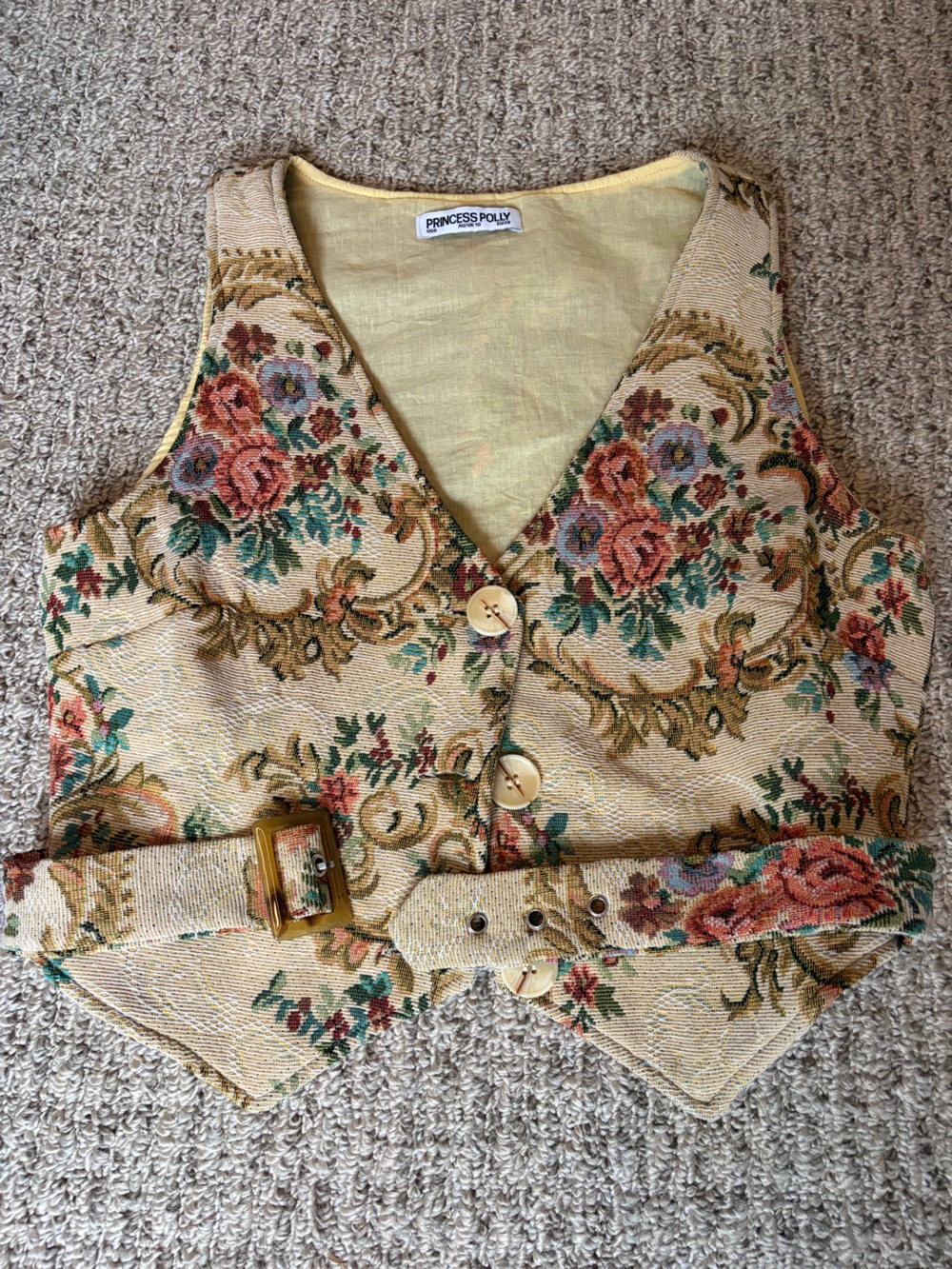 Floral Tapestry Waistcoat Vest in Cream and Multicolor